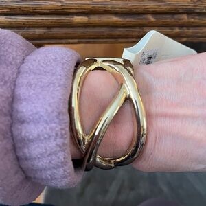 Gold Cuff Bracelet with Interwoven Bands